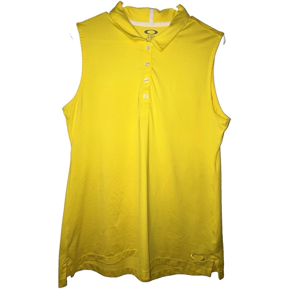 Oakley Women's Yellow Solid Sleeveless Collared Polo Shirt, Golfing, Size L